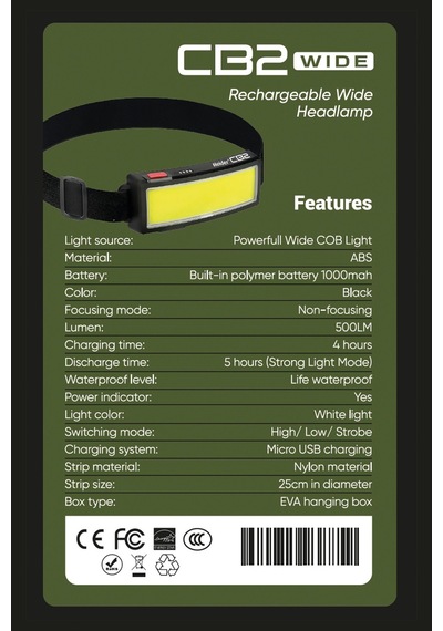 Janva CB2 Wide USB Şarjlı Geniş Açı Kafa Lambası - 5 Yıl Garantili- CE ve RoHS belgeli Çok Renkli