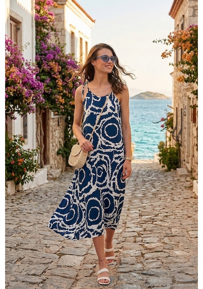 Lela Regular Fit Ip Askılı Uzun Bayan Elbise 5865732 Lacivert