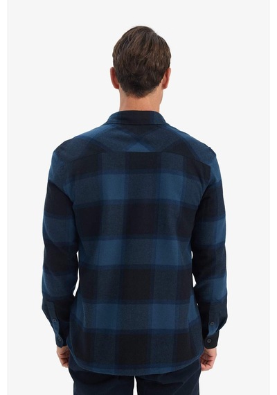 Defacto Regular Fit Polo Yaka Kareli Flanel Uzun Kollu Gömlek E8242ax25aunv64 Lacivert-nv64