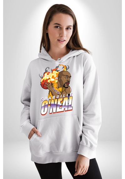 Basketbol Shaquille Oneal Star Ateş Topu Kadın Erkek Beyaz Kapüşonlu Sweatshirt Hoodie Beyaz