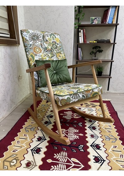 Asedia Trend Naturel Yeşil Retro Sallanan Sandalye Dinlenme Koltuğu