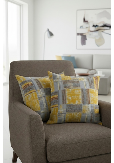 Chevron Bohem Dekoratif Punch Yastık Kırlent Kılıfı 2 Adet 45x45 Etnik Sarı 45 x 45