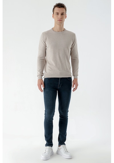 Morven Erkek Bej Basic Bisiklet Yaka Dynamic Fit Rahat Kesim Triko Bej