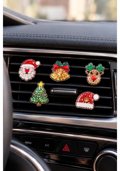 Klima Süsü Seti Yılbaşı Noel Temalı 5'li Araç Merry Christmas Noel Baba Geyik Çam Ağacı Çan Şapka Ot