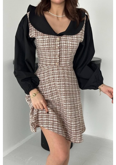 Alemdarshop Kiremit Kolu Poplin Garnili Elbise