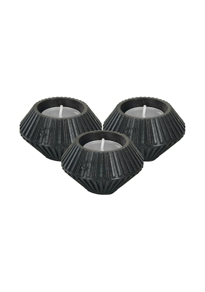 Mumluk Şamdan 3 Adet Tealight Uyumlu Elmas Çizgili Model - Siyah