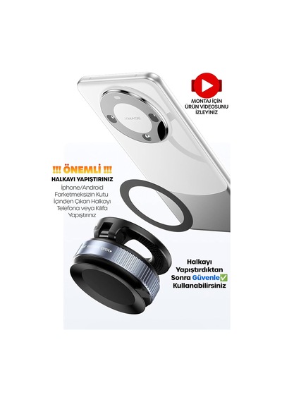2li Magnetpro 360 Ayarlanabilir Araç İçi Masa Üstü Vakumlu Mıknatıslı Magsafe Telefon Tutucu Siyah 2 Mixed