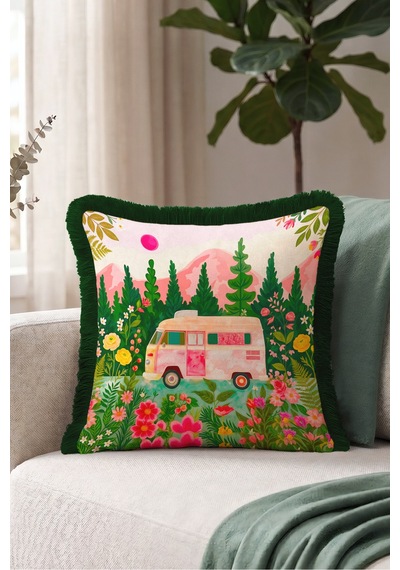 Çiçekli Karavan Manzara Saçaklı Yastık Kılıfı - Kamp Retro Bohem Pembe Yeşil Püsküllü Kırlent Kılıfı Kayıp Sahil Serenat Çiçekli Karavan Manzara Saçaklı Yastık Kılıfı - Kamp Retro Bohem Pembe Yeşil Püsküllü Kırlent Kılıfı Kayıp Sahil Serenat