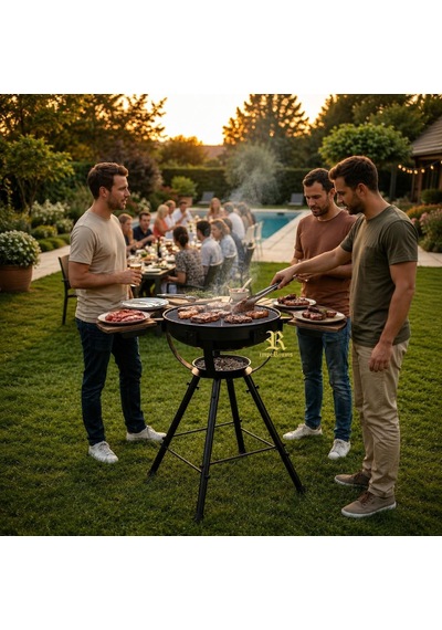 Bazz360 360 Masalı Kapaklı Kömürlü Barbekü Mangal 55 Cm Izgara, Termometreli, 92 Cm Yükseklik, 120 Cm Masa Çok Renkli
