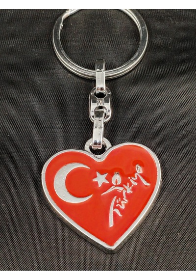 Ay Yıldızlı Türkiye Yazılı Kalp Şeklinde Metal Anahtarlık Çok Renkli