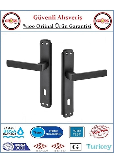 Lama İç Oda Kapı Kolu - Mat Siyah - 1 Takım Ön Ve Arka