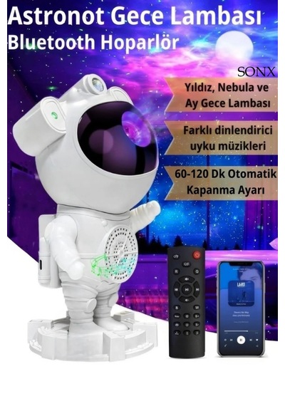 Astronot Bluetooth Hoparlör Bulutsusu Galax Yay Tavan Gökyüzü Projektör Zamanlayıcı Gece Lambası Belirtilmemis