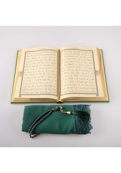 Şal + Tesbih + Kuran Hediye Seti (Orta Boy, Yeşil)