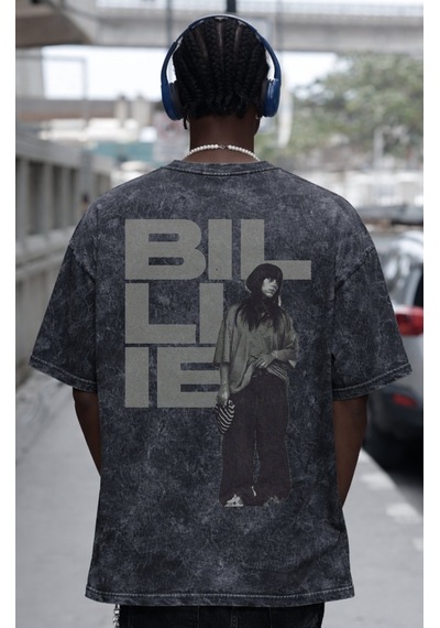 Sevbano Tasarım Billie Eilish Şarkıcı Sırt Baskılı Unisex Oversize Eskitm Siyah