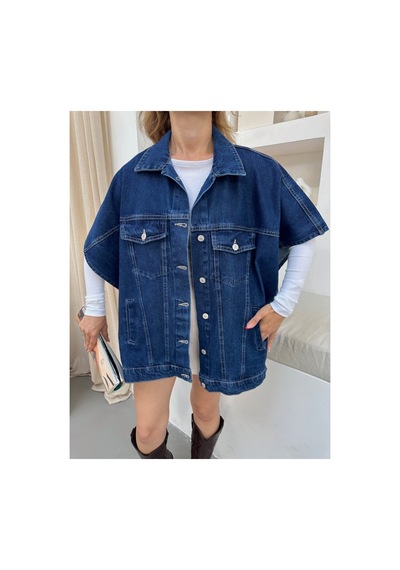 Kene Jeans Kadın Lacivert Panço Oversize Kot Yelek Lacivert