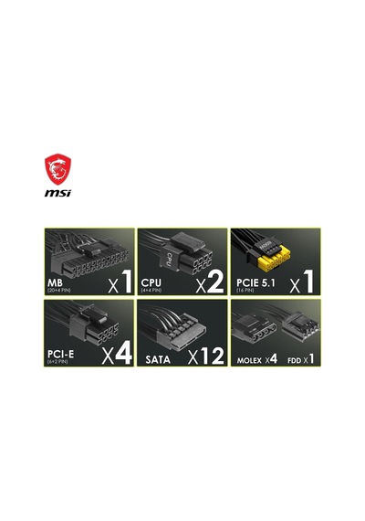 Mag A1000gl Pcıe5 1000w 80+ Gold Power Supply Bilgisayar Güç Kaynağı