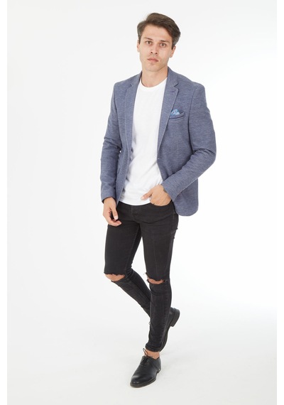 Sposo 5126 Dar Kalıp Yarım Astarlı Mavi Erkek Blazer Ceket Mavi