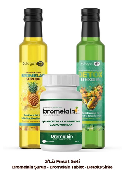 Collagen Life Bromelain Ananas İçeren Detox Şurubu & Bromelain Tablet & Deto-x Sirkesi 3'lü Fırsat Seti