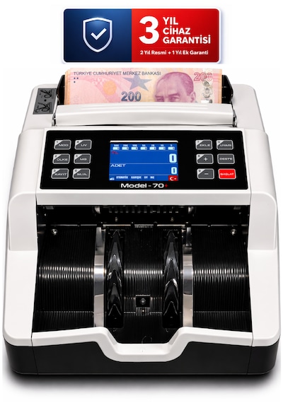 Sesli Karışık Para Sayma Makinesi Mıx 70+ Beyaz Ve Gri Tl - Euro Karışık Sayım, Dolar Adet Sayım