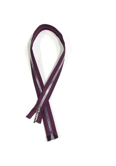 Mor / Metalik Görünümlü Plastik Diş / Kaban Mont Fermuarı / 70 Cm