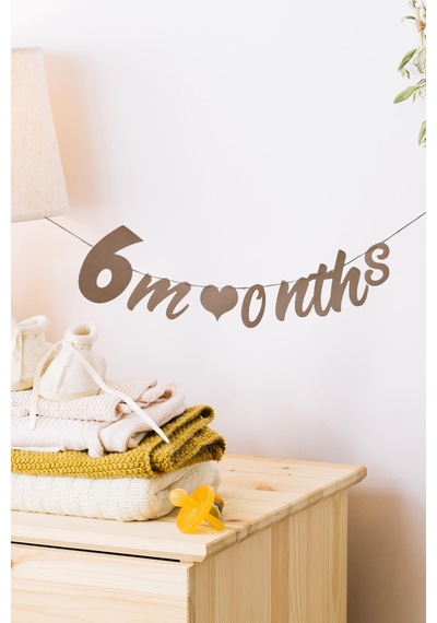 Elyazılı 6 Months Yarım Yaş Kraft Retro Banner Süs Standart
