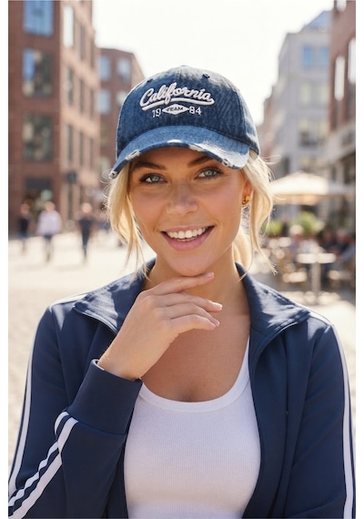 Tezzgelsin Kadın California Nakışlı Vintage Denim Şapka Eskitme Kot Baseball Kep Şapka Lacivert