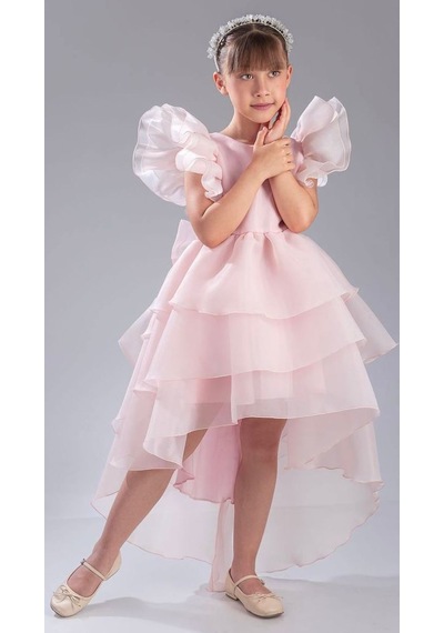 Mnk Baby & Kids Kız Çocuk Kuyruklu , Taçlı Vragia Abiye Elbise M00745 Pudra