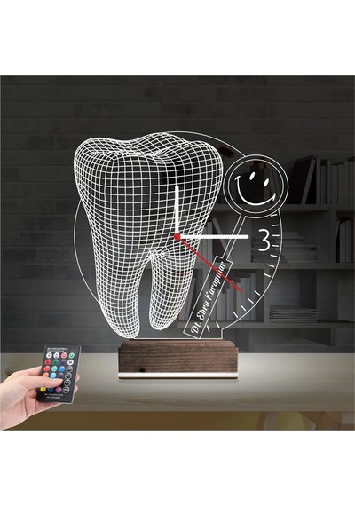 Luvivia Smile Diş Doktoru Dentist Kişiye Özel Saatli 3d Lamba - Masa Gece Lambası Şeffaf