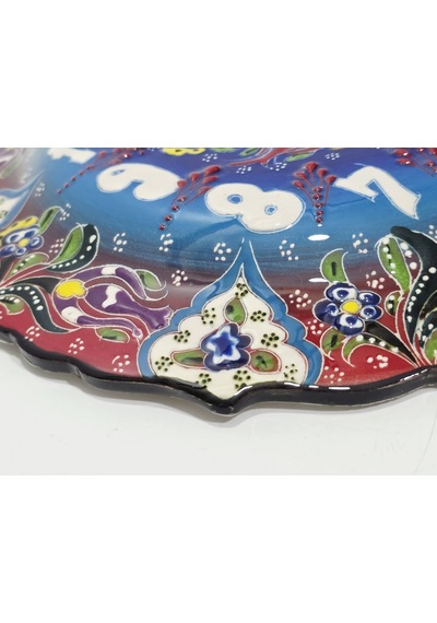 Çini Boyama Kabartma Duvar Saat 25cm - Çini Saat çok Renkli