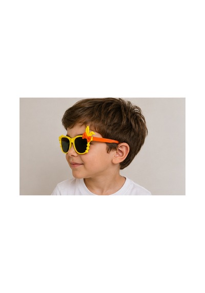Poniro Sarı Çerçeve Turuncu Sap Tavşan Kulaklı Fiyonk Detaylı Çocuk Güneş Gözlüğü