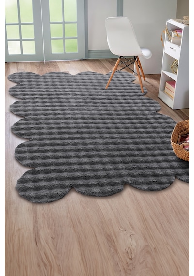 Raschel Carpet Lazer Kesim Koyu Gri Yumuşak Bubble Kaymaz Özel Taban Peluş Halı Yolluk Koyu Gri