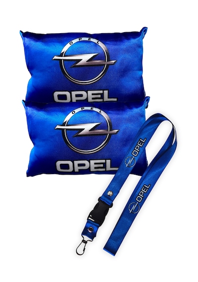 Opel Logolu Dijital Baskılı Mavi Araç Boyun Yastığı & Oto Ayna Askısı 2 Li Özel Set Mavi