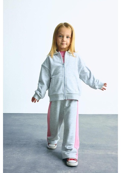 Defacto Gömlek Yaka Fermuarlı Basic Sweatshirt Hırka Kız Çocuk I0629a526augr421 Gri-gr421