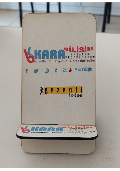Kara Bilişim Firmaya Özel Logo Vb. Baskılı Ahşap Telefon Tutucu