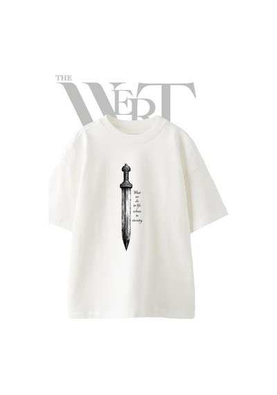 Thewert Gladiator Sword Tasarım Baskılı Ünisex Beyaz Oversize T-shirt