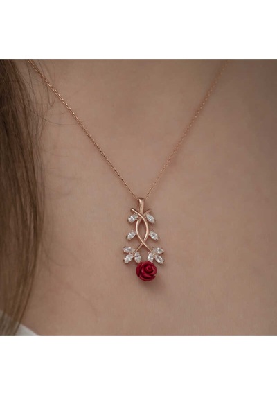 Casera's Gümüş Rose Kırmızı Gül Kolye Csr2180762 Gümüş