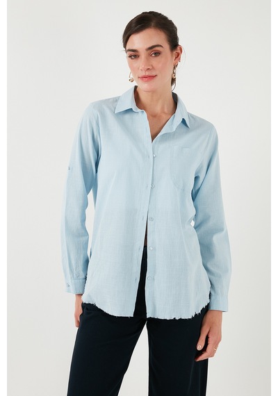 Lela Pamuklu Regular Fit Cepli Bayan Gömlek Cf25S16992 Mavi