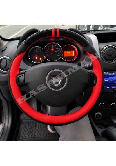 Dacia Dokker Dikme Direksiyon Kılıfı Parlak Siyah Kırmızı Detaylı Kırmızı Çift Yüzük Ve Dikiş 2012-2016