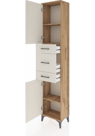 Arges Dolap 3 Raflı 3 Çekmeceli 2 Kapaklı 44x30x221 Çam-aytaşı Çam
