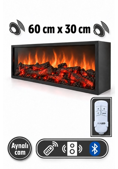 Dekoratif Elektrikli Bluetoothlu Yapay Şömine 60x30x15
