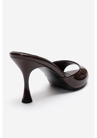 Luvishoes Tıera Kahverengi Rugan Kadın İnce Topuklu Terlik