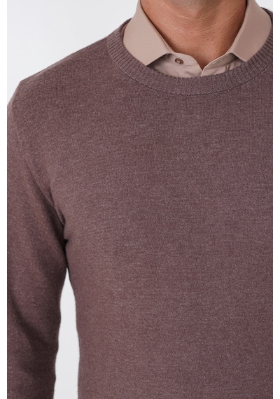 Slim Fit Ribanalı Düz Sütlü Kahve Yünlü Bisiklet Yaka Triko Kazak Tr 900 Slim Fit Ribanalı Düz Sütlü Kahve Yünlü Bisiklet Yaka Triko Kazak Tr 900