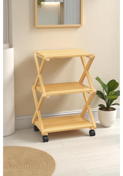 Digithome Bambu 3 Raflı Tekerlekli Sehpa Düzenleyici Raf Çok Amaçlı Organizer Db-0023 Kahverengi