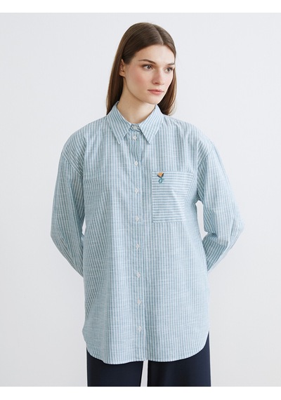 Lcw Modest Yeşil Çizgili Oversize Poplin Kadın Gömlek Tunik