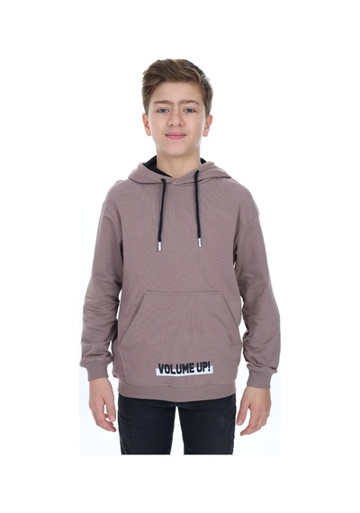 Toontoy Kids Toontoy Erkek Çocuk Oversize Kapüşonlu Cepli Baskılı Sweatshirt - 2 İplik Kahve