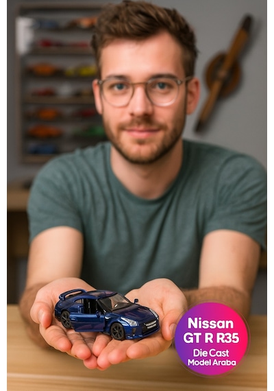 Uzak Doğu Serisi Nissan Gt R R35 Mavi Açılır Kapılar Diecast Çek Bırak Metal Model Araba 11 Cm 1:32