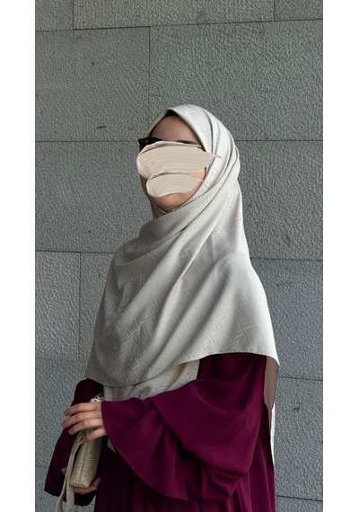Qalortex Scarf Premium Jakarlı Sare Büyük Boy Eşarp -kum Beji