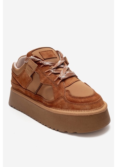 Raven Taba Süet Hakiki Deri Kadın Platform Sneaker Taba