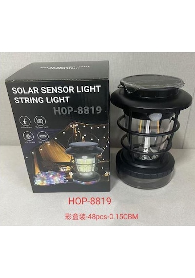 Powermaster Hop-8819 Solar Güneş Enerjili Sensörlü Kamp Lambası Nostalji Led Lamba Aydınlatma Çok Renkli