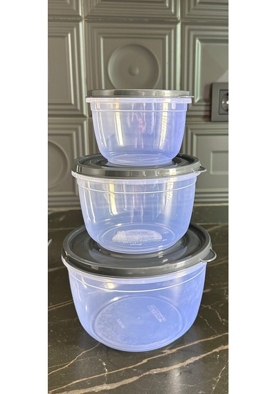 3 Parça Kapaklı Vakum Yuvarlak Set 625-1200-2100 Ml Vakumlu Saklama Kabı 3 Parça Set Şeffaf